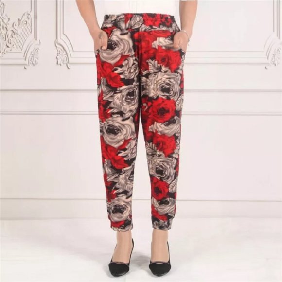 Daily Use Casual Pants for Women Floral Relaxed Fit side pockets Stretchy Pants - Picture 4 of 7